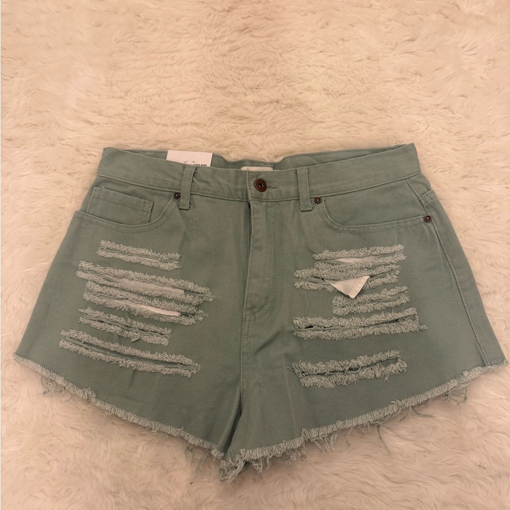 Forever 21 Distressed green Jean Shorts